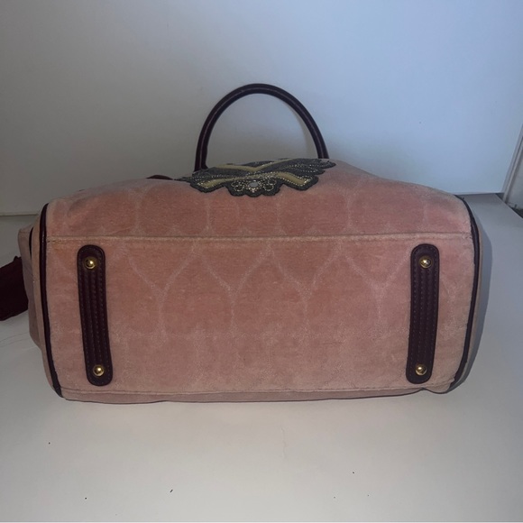 Vintage Pink JUICY couture bag purse Y2K preloved velour tote RARE hearts - Picture 5 of 15
